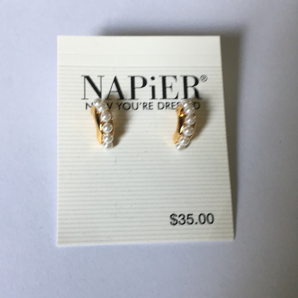 Gold and faux pearl post earrings